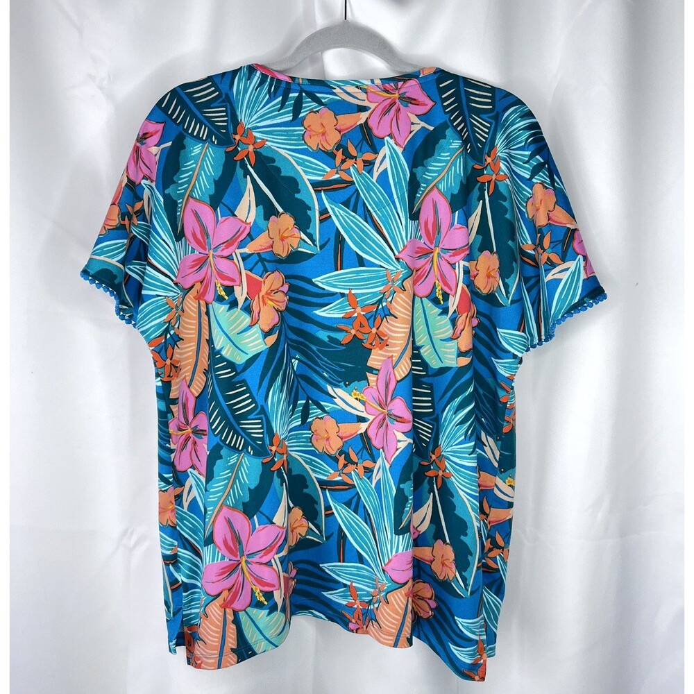 Cuddl Duds Women’s Tropical Floral Lounge Pajama Round Neck Top Tee Size Large - Picture 6 of 16